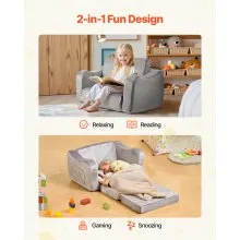 VEVOR 2-in-1 Kids Sofa Foldable Soft Couch with Armrests Chair to Lounger M Gray