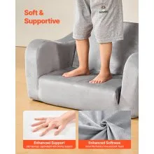 VEVOR 2-in-1 Kids Sofa Foldable Soft Couch with Armrests Chair to Lounger M Gray