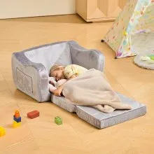 VEVOR 2-in-1 Kids Sofa Foldable Soft Couch with Armrests Chair to Lounger M Gray