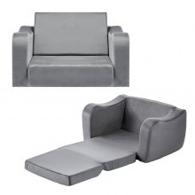 VEVOR 2-in-1 Kids Sofa Foldable Soft Couch with Armrests Chair to Lounger M Gray
