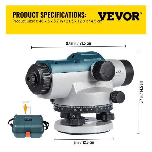 VEVOR Automatic Optical Level 24X Optical Auto Level Kit High Precision Height/Distance/Angle Level Measure Builders Level with Magnetic Dampened Compensator and Transport Lock, IP54 Waterproof