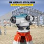 VEVOR automatic optical level on tripod at construction site. "24x automatic optical level" text above.