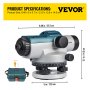 VEVOR automatic optical level with dimensions and carrying case.