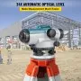 VEVOR automatic optical level on tripod at construction site. &quot;24x automatic optical level&quot; text above.