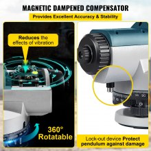 VEVOR Automatic Optical Level, 24X, 40?mm Aperture Auto Level Kit with Magnetic Dempened Compensator and Transport Lock, Εργαλείο μέτρησης γωνίας απόστασης ύψους με σκληρή πλαστική θήκη, IP54 αδιάβροχο