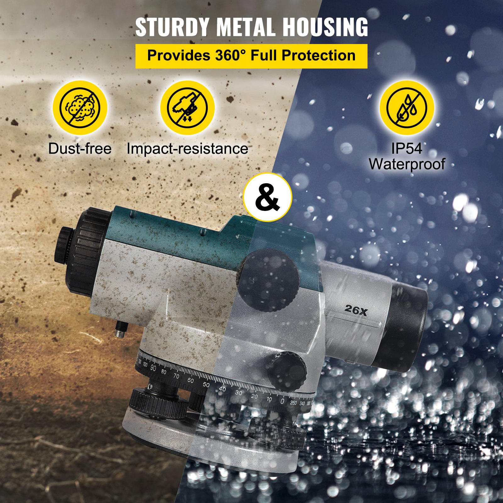 VEVOR automatic optical level with dust-free, impact-resistance, and ip54 waterproof features