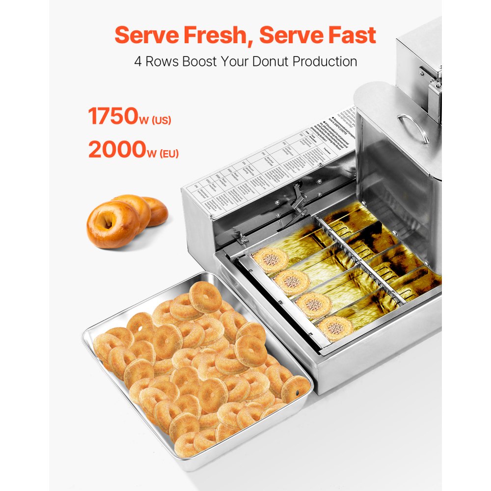 VEVOR Commercial Automatic Donuts Machine, 4 Rows Donuts Making Equipment, 240 pcs/hour Electric High Power Doughnut Maker, Stainless Steel Frying Auto Fryer, with Intelligent Control