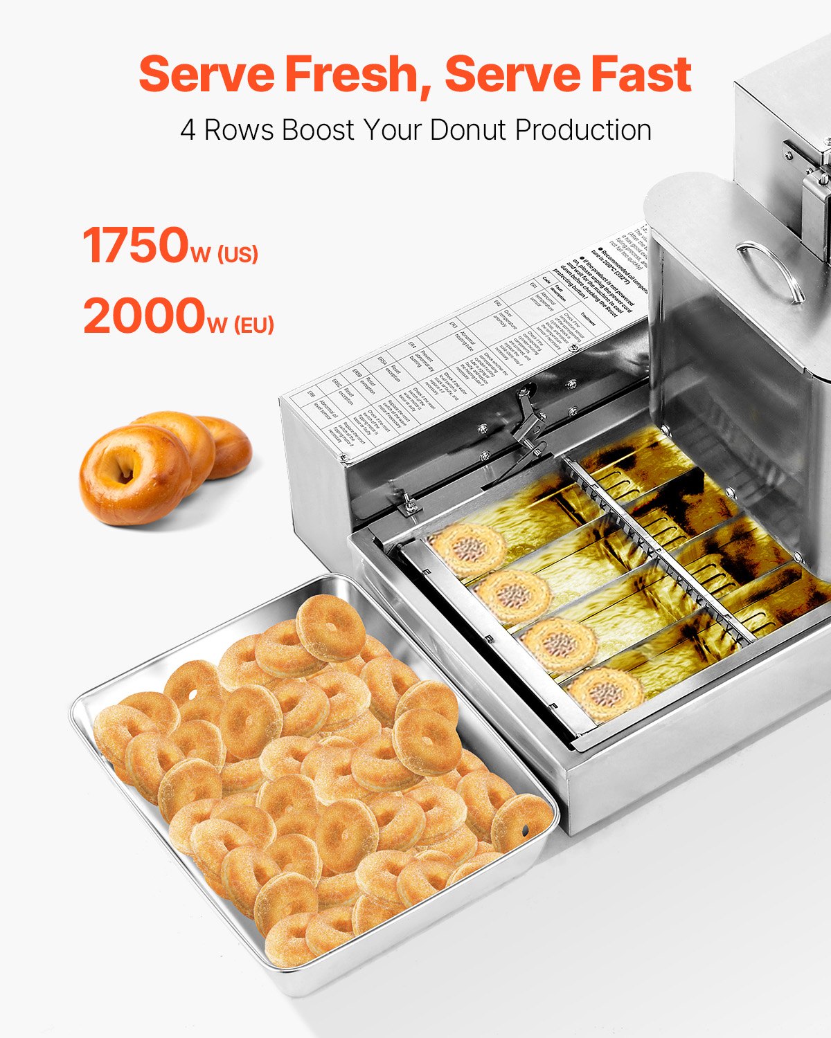VEVOR Commercial Automatic Donuts Machine, 4 Rows Donuts Making Equipment, 240 pcs/hour Electric High Power Doughnut Maker, Stainless Steel Frying Auto Fryer, with Intelligent Control