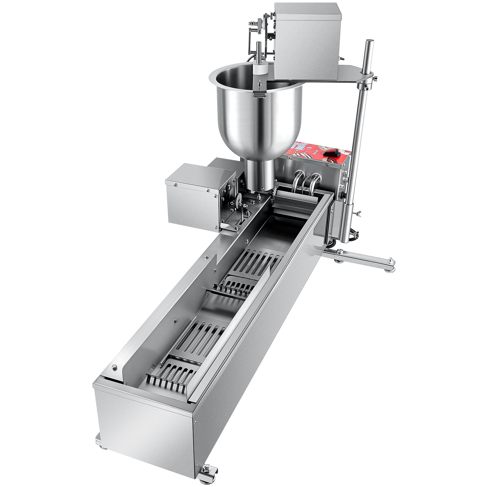 Máquina automática comercial para hacer donas VEVOR, equipo para hacer donas de una sola fila, máquina eléctrica de alta potencia para hacer donas de 90 piezas/hora, freidora automática de acero inoxidable, con 3 moldes de diferentes tamaños, con conteo automático.