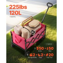 Outdoor Collapsible Wagon Carts 120L& 225LBS Heavy Duty Folding Garden Cart Pink