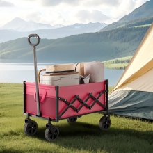 Outdoor Collapsible Wagon Carts 120L& 225LBS Heavy Duty Folding Garden Cart Pink