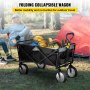 VEVOR Folding Wagon Cart, 176 lbs Load, Outdoor Utility Collapsible Wagon w/ Adjustable Handle & Universal Wheels, Portable for Camping, Grocery, Beach, Black & Gray