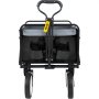 rear view of VEVOR collapsible folding wagon with yellow tag and two front wheels.