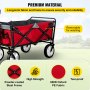 VEVOR Wagon Cart, Collapsible Folding Cart with 176lbs Load, Outdoor Utility Garden Cart, Adjustable Handle, Portable Foldable Wagons with Wheels for Beach, Camping, Grocery, Red/Gray