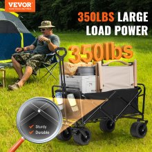 VEVOR Collapsible Folding Wagon, 3 cu.ft Beach Wagon Cart with All-Terrain Wheels, Heavy Duty Folding Wagon Cart 350 lbs Weight Capacity with Drink Holders, Sports Wagon for Camping, Shopping, Garden
