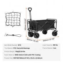 Skladací skladací vozík VEVOR, 3 kubické stopy plážový vozík s terénnymi kolesami, ťažký skladací vozík s nosnosťou 350 libier s držiakmi na nápoje, športový vozík na kempovanie, nákupy, záhradu