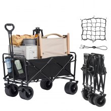 VEVOR hopfällbar hopfällbar vagn, 3 ku.ft strandvagnsvagn med terränghjul, tung hopfällbar vagn 350 lbs Viktkapacitet med dryckeshållare, sportvagn för camping, shopping, trädgård