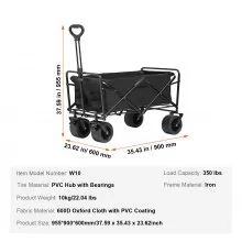 VEVOR Collapsible Folding Wagon, 3 cu.ft Beach Wagon Cart with All-Terrain Wheels, Heavy Duty Folding Wagon Cart 350 lbs Weight Capacity with Drink Holders, Sports Wagon for Camping, Shopping, Garden
