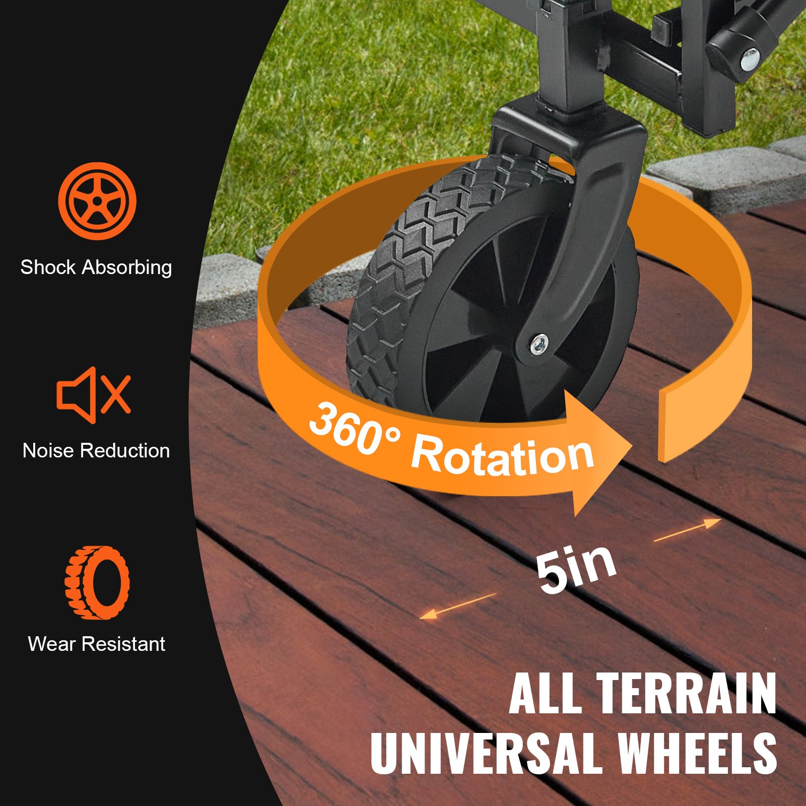 VEVOR - Carro plegable para playa de 2 pies cúbicos con ruedas todoterreno de 5 pulgadas, resistente, capacidad de peso de 220 libras, con portavasos, para acampar, ir de compras y para el jardín