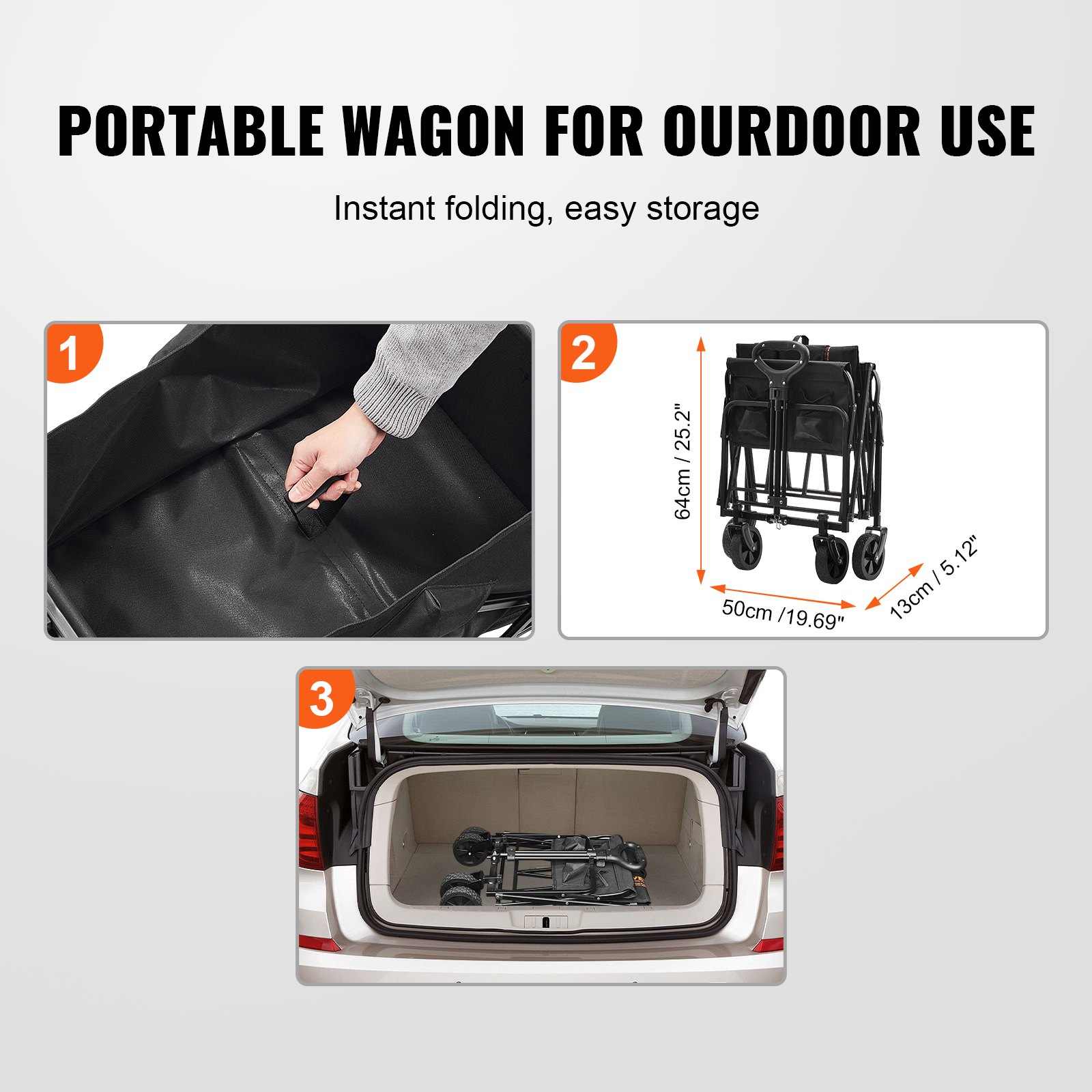 VEVOR - Carro plegable para playa de 2 pies cúbicos con ruedas todoterreno de 5 pulgadas, resistente, capacidad de peso de 220 libras, con portavasos, para acampar, ir de compras y para el jardín