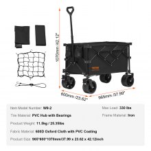 VEVOR Collapsible Folding Wagon, 220 L Beach Wagon Cart with All-Terrain Wheels, Heavy Duty Folding Wagon Cart Max 330 lbs with Drink Holders, Sports Wagon for Camping, Shopping, Garden