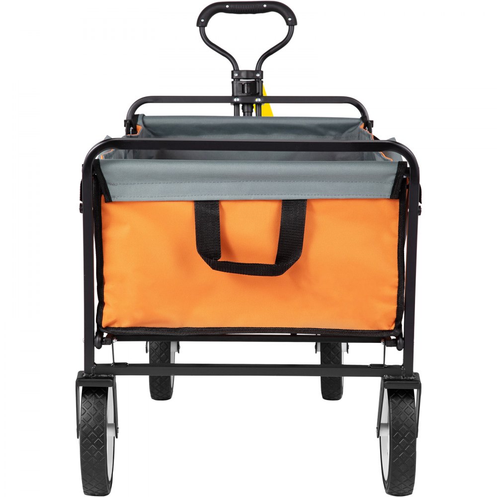 VEVOR Folding Wagon Cart, 176 lbs Load, Outdoor Utility Collapsible Wagon w/ Adjustable Handle & Universal Wheels, Portable for Camping, Grocery, Beach, Orange & Gray
