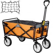 VEVOR Folding Wagon Cart, 176 lbs Load, Outdoor Utility Collapsible Wagon w/ Adjustable Handle & Universal Wheels, Portable for Camping, Grocery, Beach, Orange & Gray
