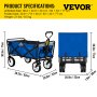 VEVOR Wagon Cart, Collapsible Folding Cart with 176lbs Load, Outdoor Utility Garden Cart, Adjustable Handle, Portable Foldable Carts and Wagons for Beach, Camping, Grocery, Blue