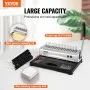 VEVOR binding machine on a table with features: max punch capacity of 12, binds up to 450 sheets.