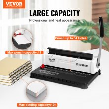 VEVOR Coil Spiral Binding Machine, Manual Book Maker 34-Holes Binding 120 Sheets, Punch Binder with 100pcs 5/16'' Coil Binding Spines, Adjustable Side Margin, for Letter Size, A4, A5