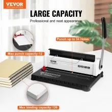 VEVOR Coil Spiral Binding Machine, Manual Book Maker 34-Holes Binding 120 Sheets, Punch Binder Adjustable for Letter Size, A4, A5
