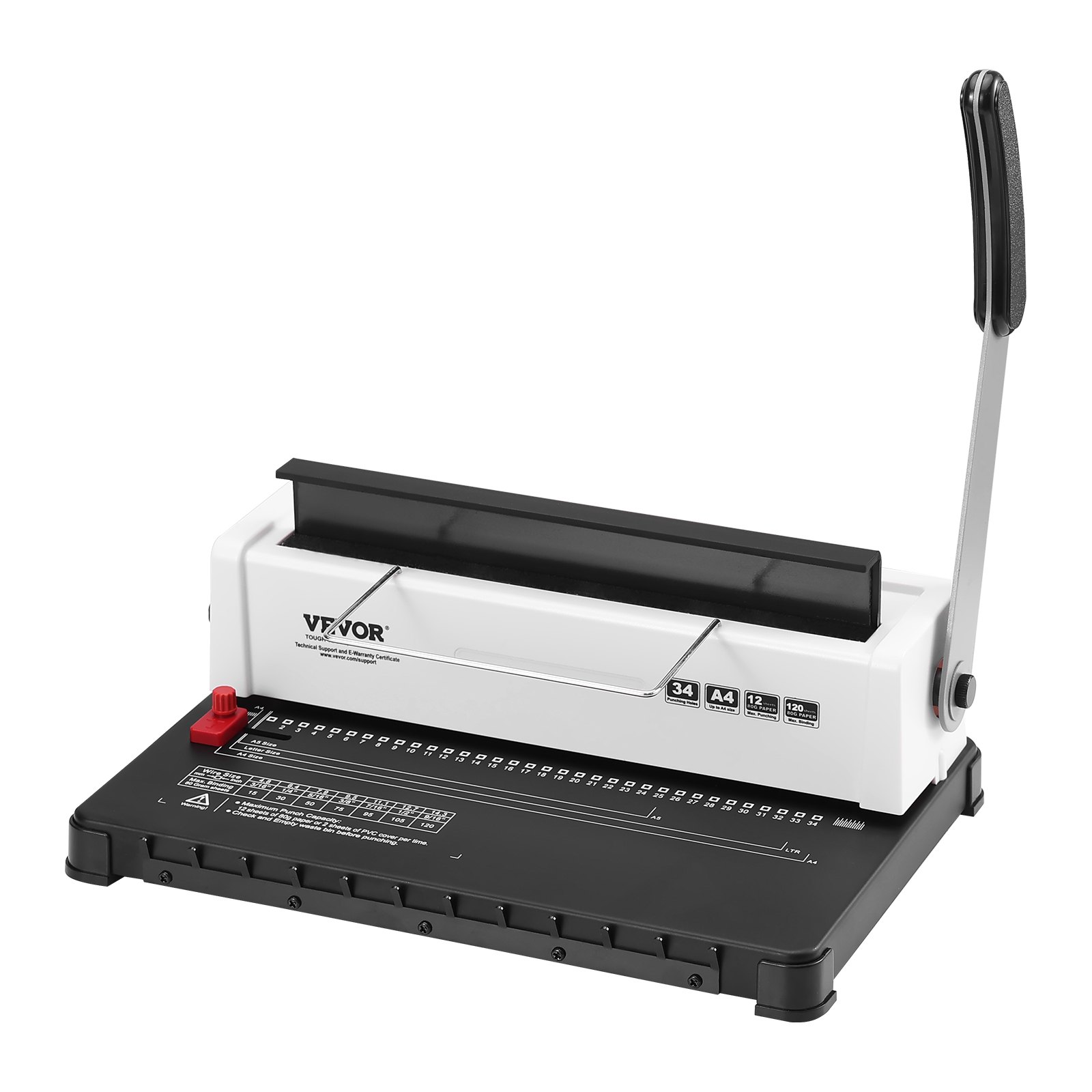 VEVOR binding machine with manual lever, ruler, and 34-hole puncher, suitable for a4 papers.