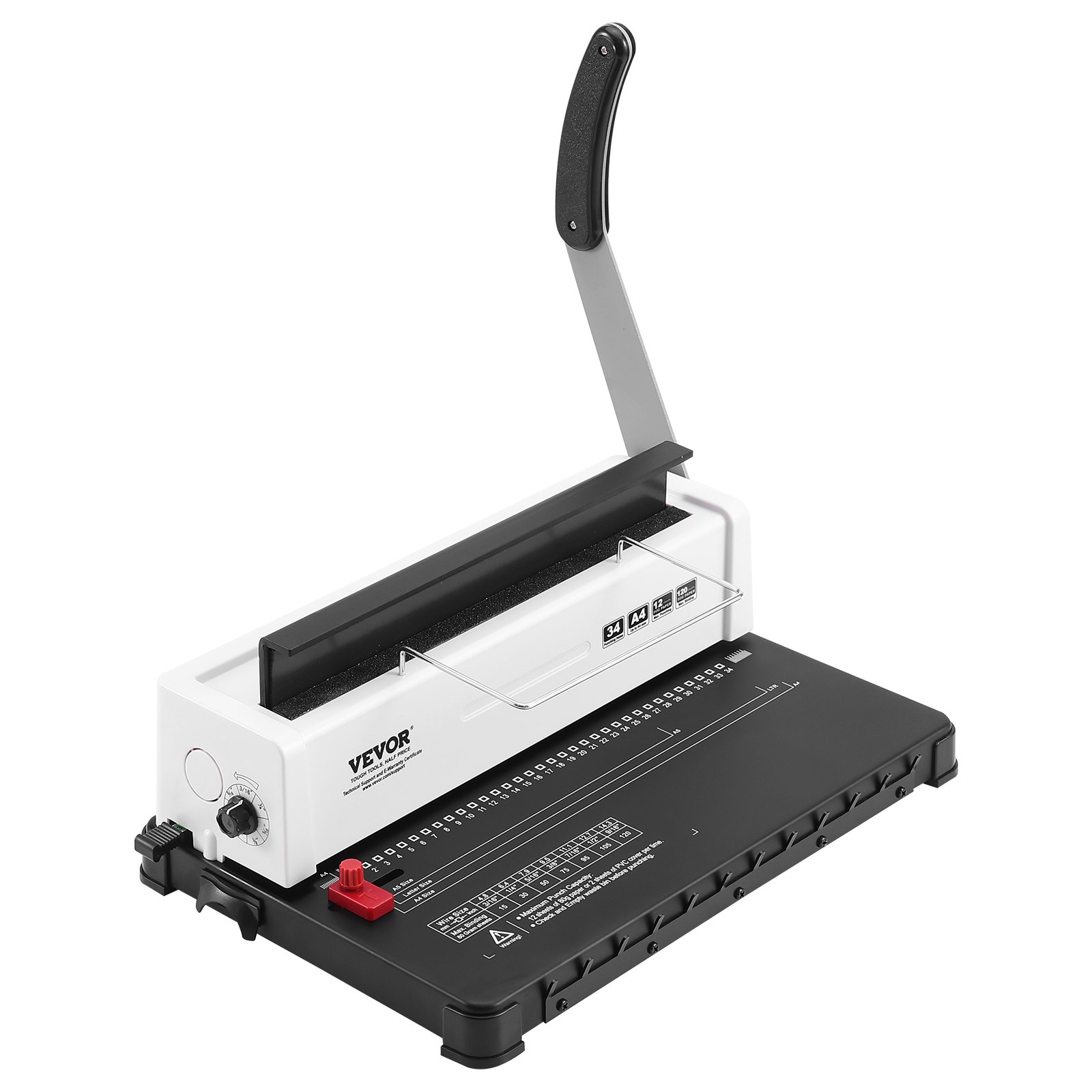 VEVOR binding machine with a lever handle and measurement guide, designed for efficient document binding.