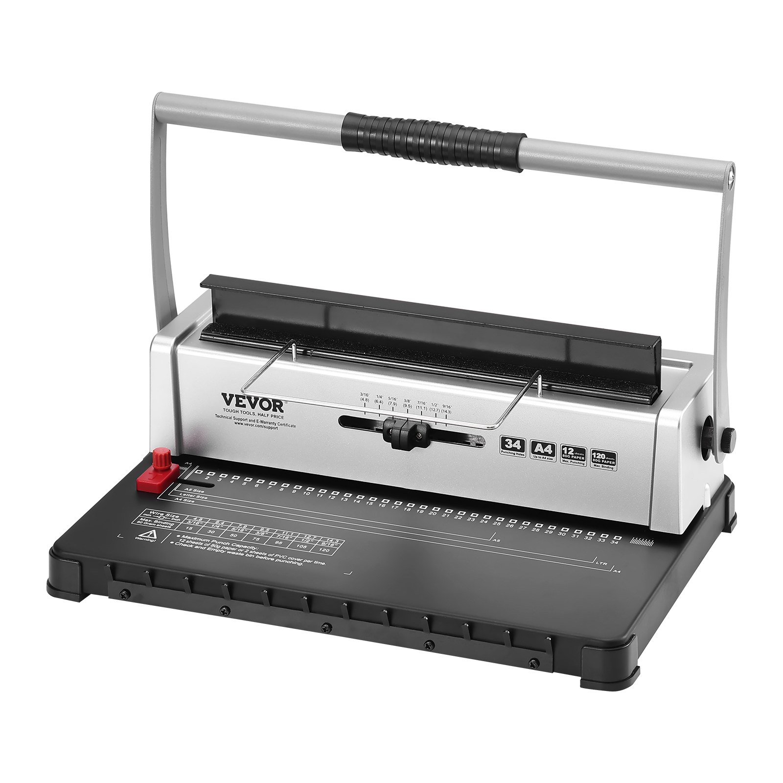 VEVOR binding machine with manual handle, adjustable settings, and black base for binding documents.