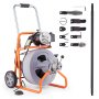 VEVOR Drain Cleaner Machine 75FT x 1/2 Inch Auto Feed with Wheels & 8 Cutters