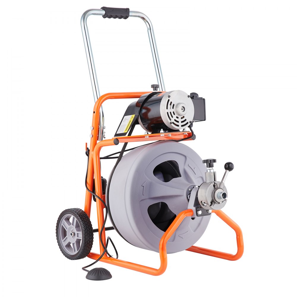 VEVOR Drain Cleaner Machine 75FT x 1/2 Inch, Auto Feed Sewer Snake Drain Auger on Wheels, Portable Drain Cleaning Machine with 8 Cutters & Air-activated Foot Switch for 2" to 4" Pipes