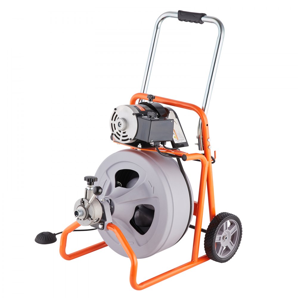 VEVOR Drain Cleaner Machine 75FT x 1/2 Inch, Auto Feed Sewer Snake Drain Auger on Wheels, Portable Drain Cleaning Machine with 8 Cutters & Air-activated Foot Switch for 2" to 4" Pipes
