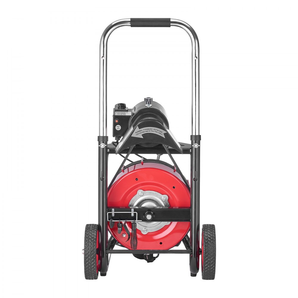 VEVOR Drain Cleaner Machine 30m x 13mm, Auto Feed Sewer Snake Auger on Wheels - with 8 Cutters & Air-Activated Foot Switch for 50mm to 150mm Pipes