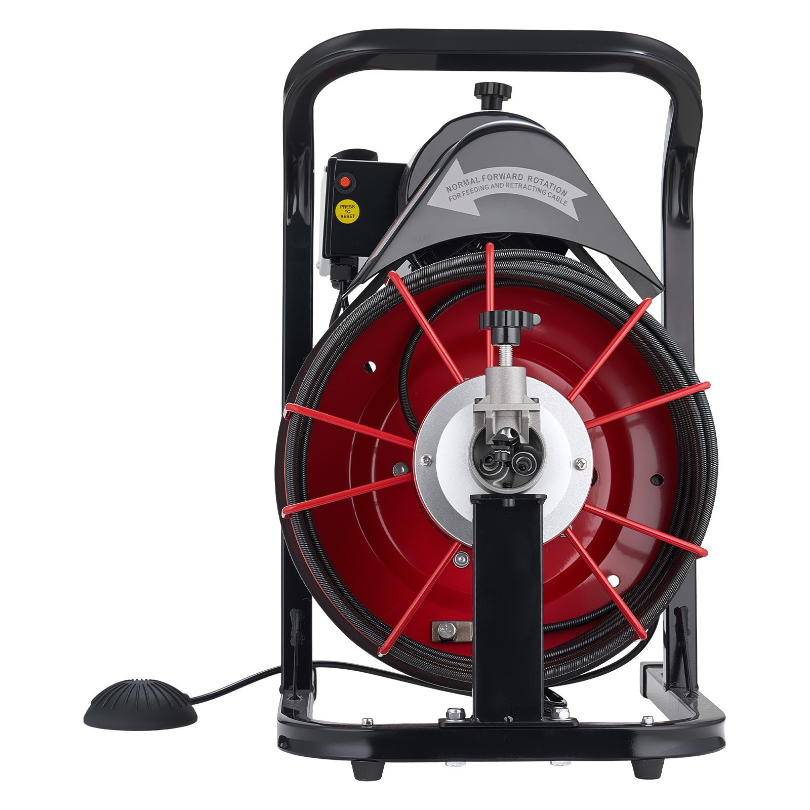 VEVOR Drain Cleaner Machine 15m x 8mm, Auto Feed Sewer Snake Auger with 4 Cutters & Air-activated Foot Switch for 50mm to 100mm Pipes