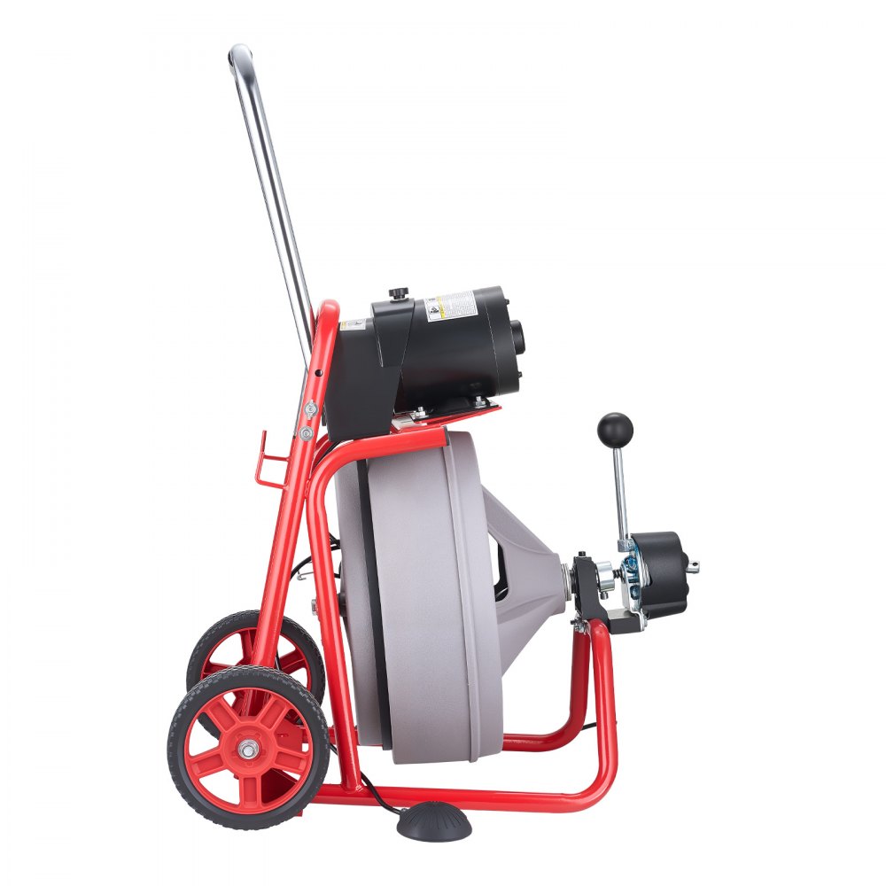 VEVOR Drain Cleaner Machine 30m x 13mm, Auto Feed Sewer Snake Drain Auger on Wheels, Portable Drain Cleaning Machine with 8 Cutters & Air-Activated Foot Switch for 50mm to 150mm Pipes