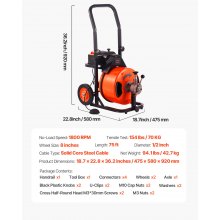 VEVOR Drain Cleaner Machine 75FT x 1/2Inch, Auto Feed Sewer Snake Auger with 4 Cutter & Air-activated Foot Switch for 2" to 4" Pipes, Orange, Black