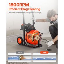 VEVOR 100FT x 1/2Inch Drain Cleaner Machine Sewer Auger Auto Feed with 4 Cutter & Air-Activated Foot Switch for 2" to 4" Pipes