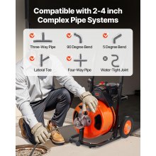 VEVOR 100FT x 1/2Inch Drain Cleaner Machine Sewer Auger Auto Feed with 4 Cutter & Air-Activated Foot Switch for 2" to 4" Pipes