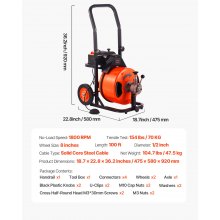 VEVOR 100FT x 1/2Inch Drain Cleaner Machine Sewer Auger Auto Feed with 4 Cutter & Air-Activated Foot Switch for 2" to 4" Pipes