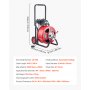 VEVOR Drain Cleaner Machine 30m x 19mm, Auto Feed Sewer Snake Auger on Wheels, Portable Drain Cleaning Machine with 4 Cutters & Air-activated Foot Switch for 100mm to 200mm Pipes