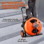 VEVOR drain cleaning machine with extendable handle and shock absorption wheels on stairs.