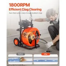 VEVOR Drain Cleaning Machine 100FT x 3/4 Inch, Sewer Snake Machine Auto Feed, Drain Auger Cleaner with 4 Cutter & Air-Activated Foot Switch for 1" to 4" Pipes