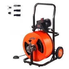 VEVOR Drain Cleaning Machine 100FT x 3/4 Inch, Sewer Snake Machine Auto Feed, Drain Auger Cleaner with 4 Cutter & Air-Activated Foot Switch for 1" to 4" Pipes