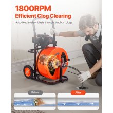 VEVOR 100FT x 3/4 Inch Drain Cleaner Machine, Sewer Auger Auto Feed with 4 Cutter & Air-activated Foot Switch for 4" to 8" Pipes