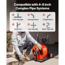 VEVOR 100FT x 3/4 Inch Drain Cleaner Machine, Sewer Auger Auto Feed with 4 Cutter & Air-activated Foot Switch for 4" to 8" Pipes
